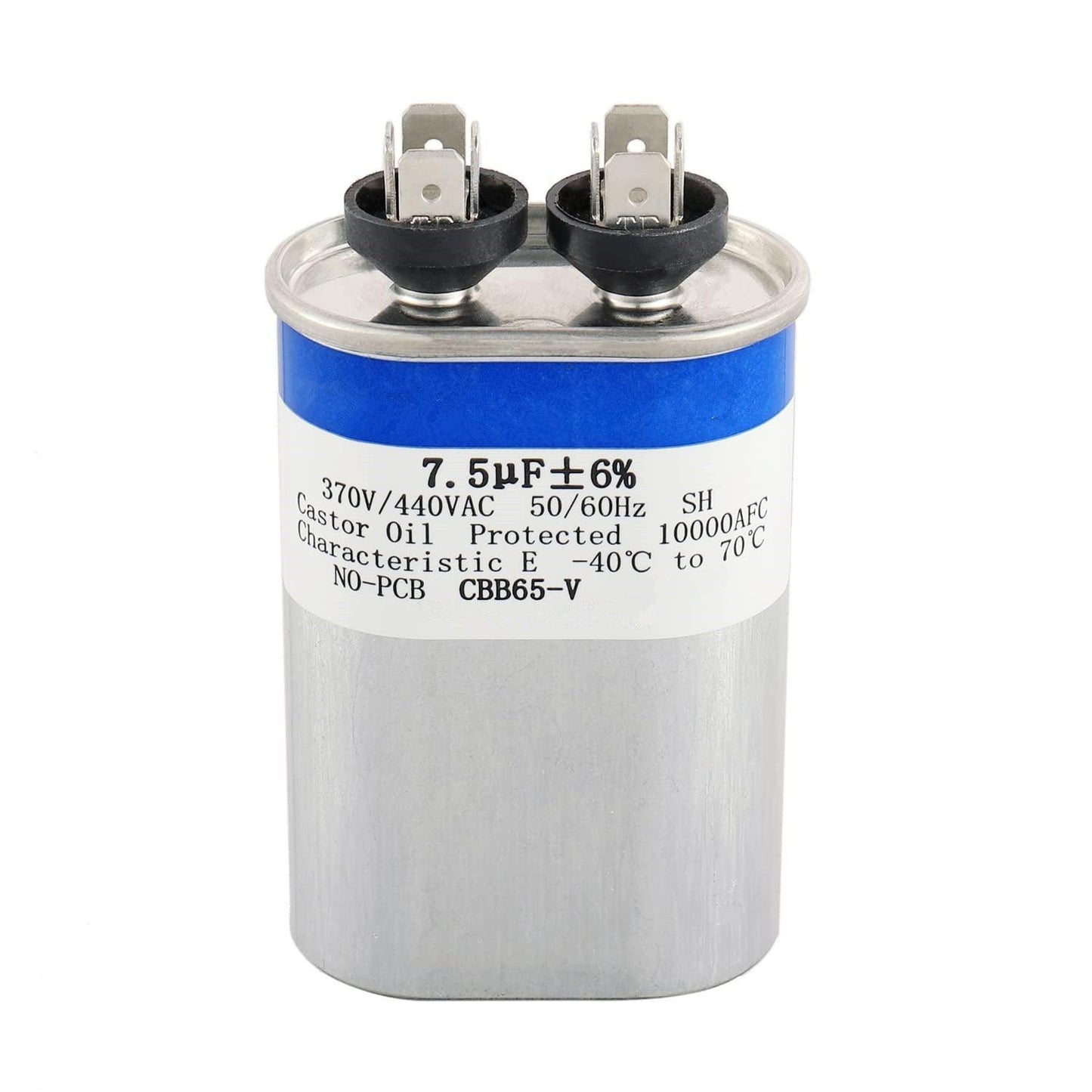 Condensateur de démarrage ovale 7,5 uF ± 6% 7,5 MFD 370 V/440 V CBB65 pour le fonctionnement du moteur à courant alternatif ou le démarrage du ventilateur et le refroidissement ou la climatisation de la pompe à chaleur