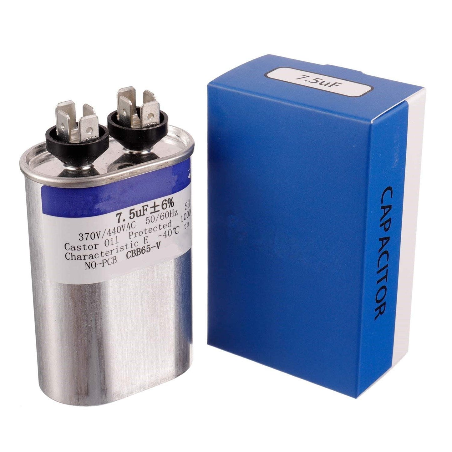 Condensateur de démarrage ovale 7,5 uF ± 6% 7,5 MFD 370 V/440 V CBB65 pour le fonctionnement du moteur à courant alternatif ou le démarrage du ventilateur et le refroidissement ou la climatisation de la pompe à chaleur