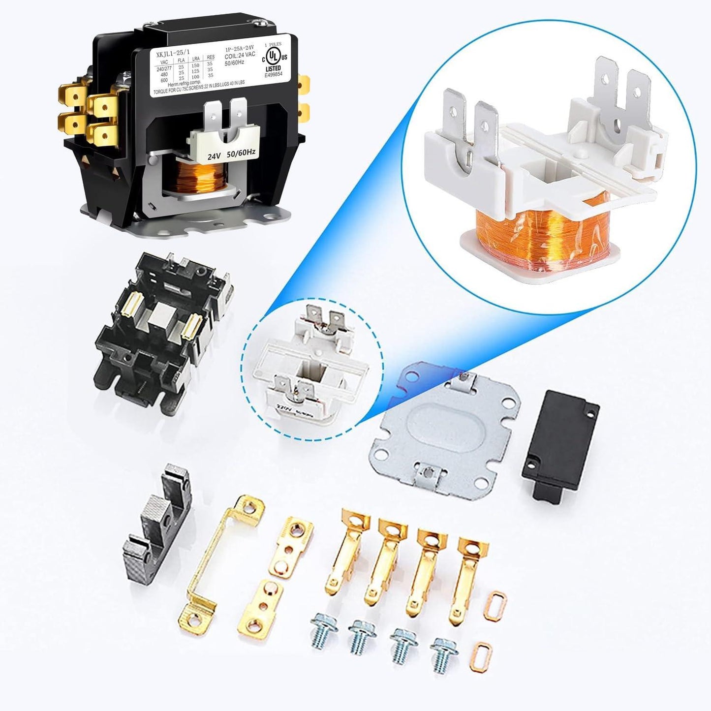 1 Poles FLA 25 Amp Coil VAC Air Conditioner Condenser Compressor Contactor, AC Definite Purpose Contactor for HVAC Systems, Industrial Applications