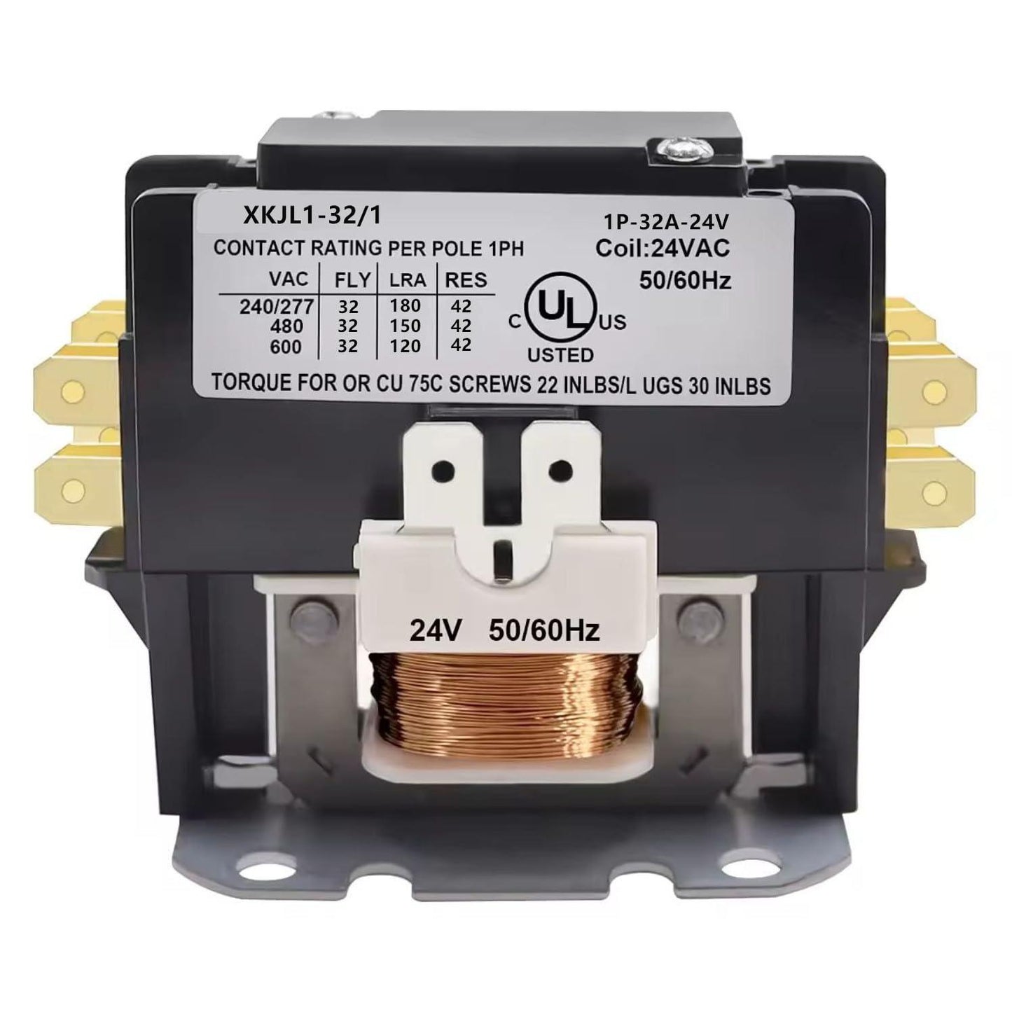 1 Poles FLA 32 Amp Coil 24 VAC Coil VAC Air Conditioner Condenser Compressor Contactor, AC Definite Purpose Contactor for HVAC Systems, Industrial Applications