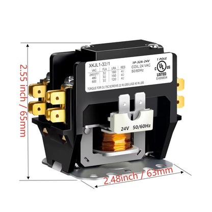 1 Poles FLA 32 Amp Coil 24 VAC Coil VAC Air Conditioner Condenser Compressor Contactor, AC Definite Purpose Contactor for HVAC Systems, Industrial Applications
