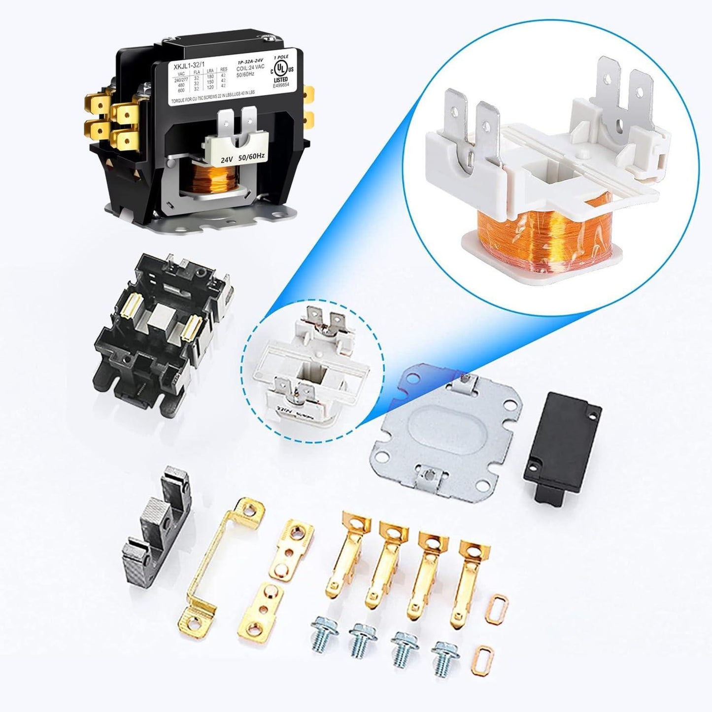 1 Poles FLA 32 Amp Coil 24 VAC Coil VAC Air Conditioner Condenser Compressor Contactor, AC Definite Purpose Contactor for HVAC Systems, Industrial Applications