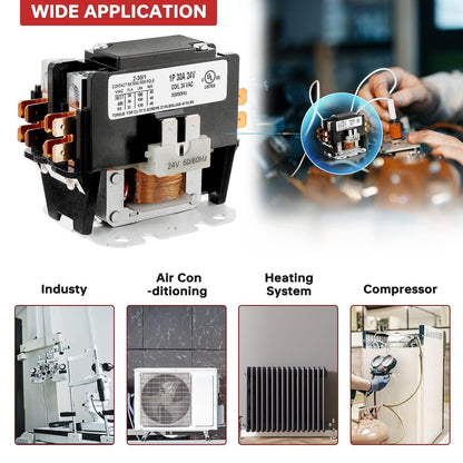 1 Poles FLA 30 Amp Coil 24 VAC Air Conditioner Condenser Compressor Contactor AC Definite Purpose Contactor, Refrigeration Systems
