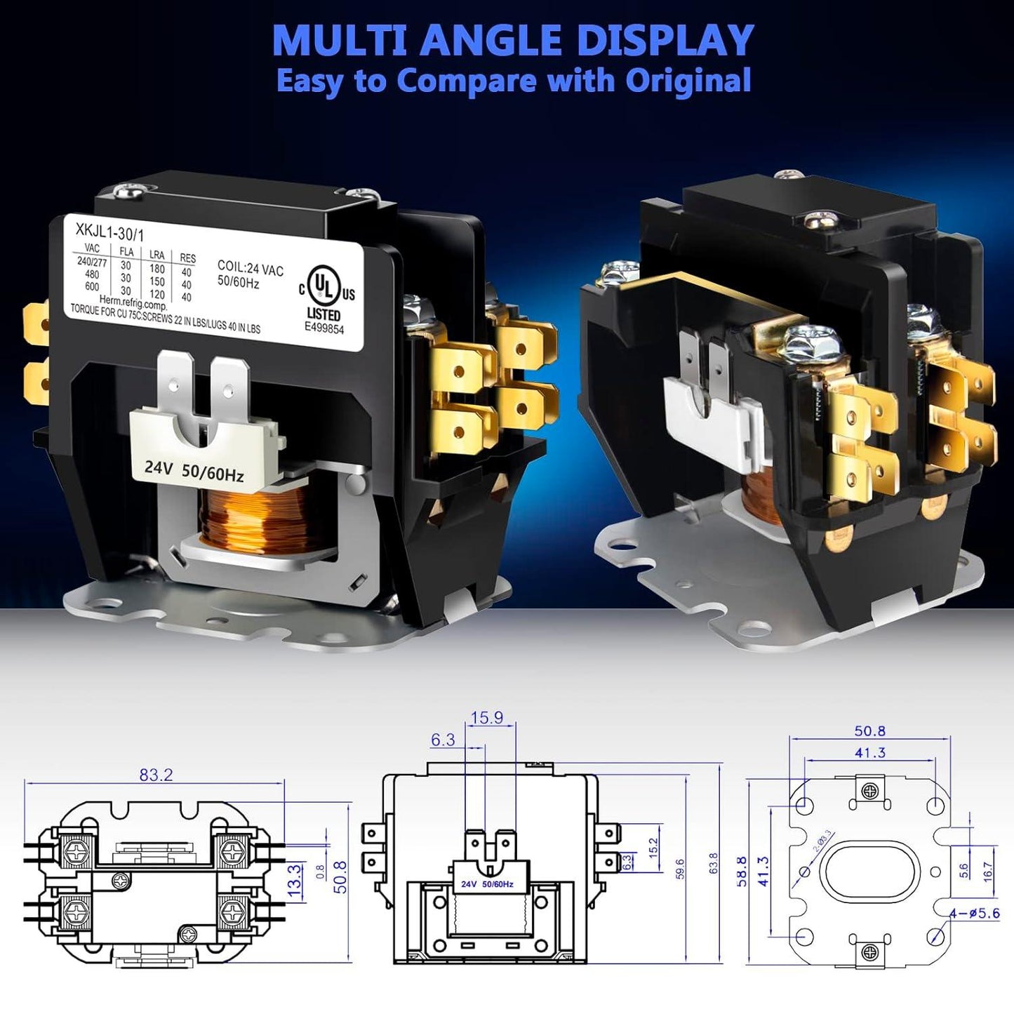 1 Poles FLA 30 Amp Coil 24 VAC Air Conditioner Condenser Compressor Contactor AC Definite Purpose Contactor, Refrigeration Systems