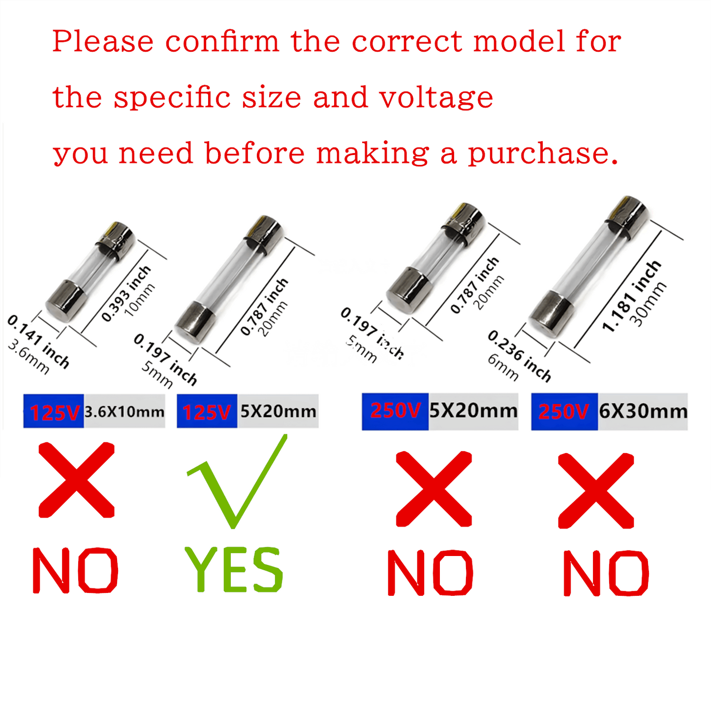 0.5-30A, amp fuse, 0.2x0.78 inch 5x20mm 125V F0.5AL125V Fast-Blow Glass Fuses, (Pack of 12 Pcs)